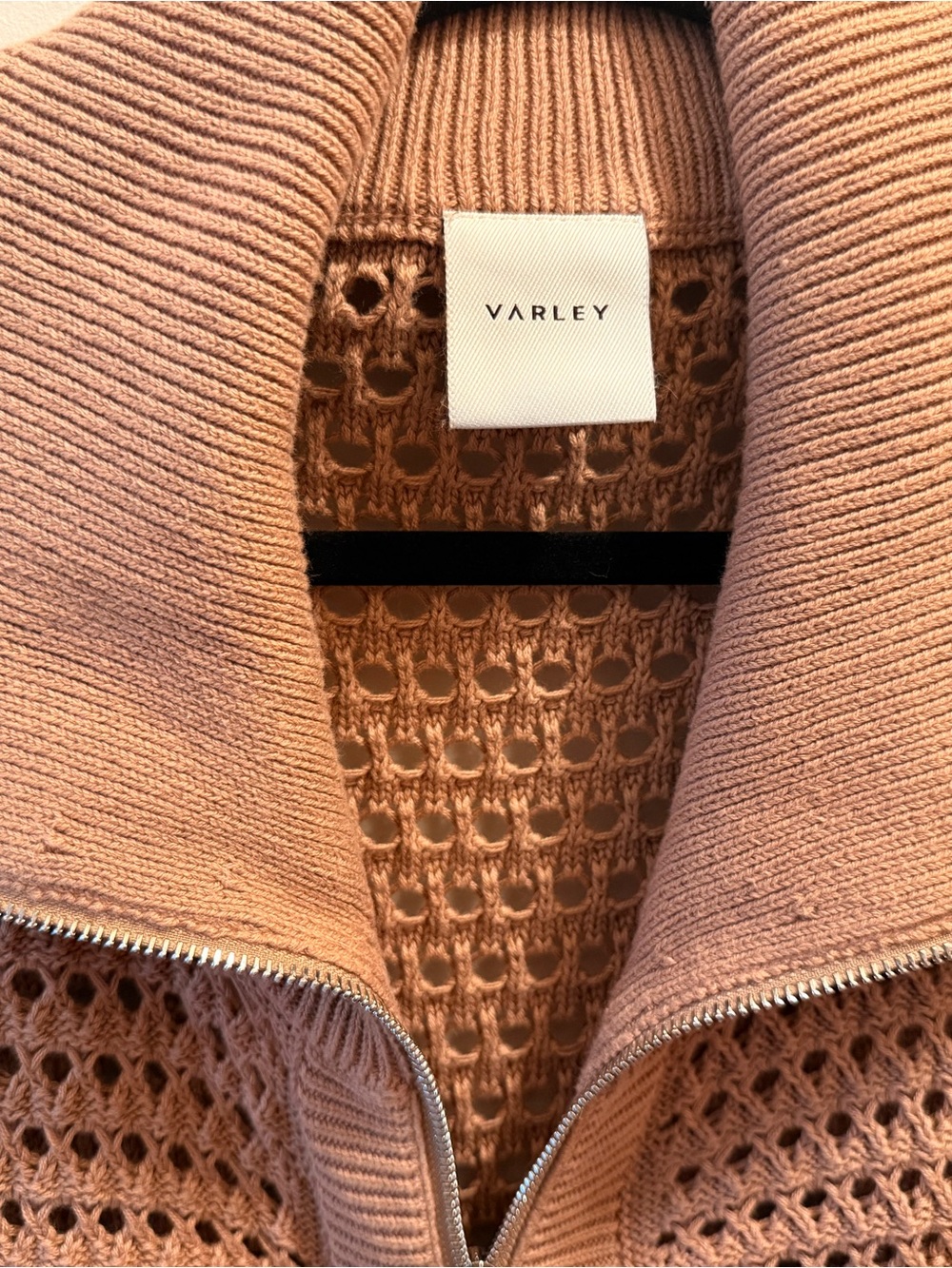 Varley XL open knot full zip sleeveless rib collar taupe vest